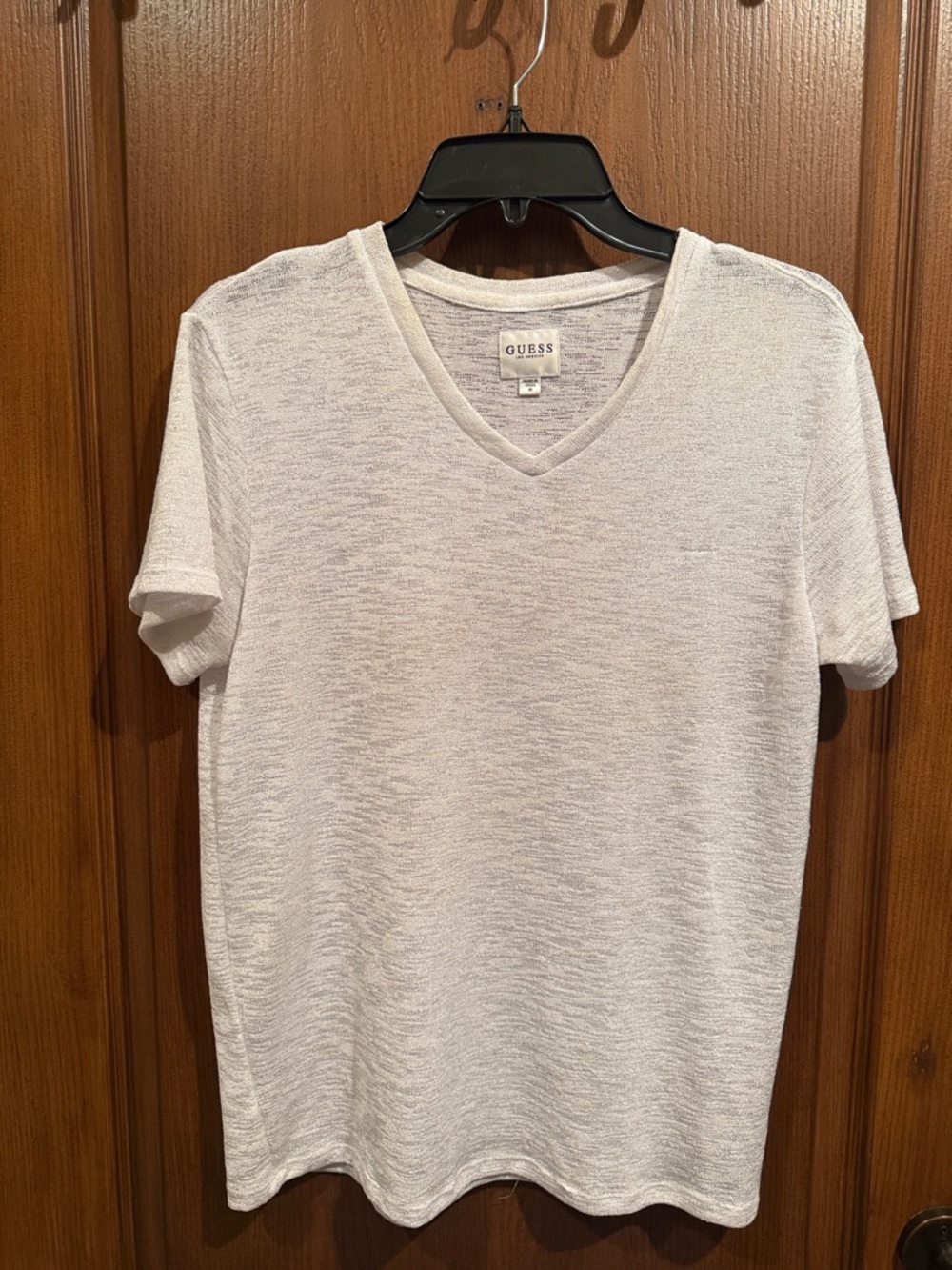 Guess White V-Neck Slub Knit Tee
